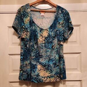 Ruby Road Short Sleeve Top XL Gathered At Neckline loose Hangs Nicely